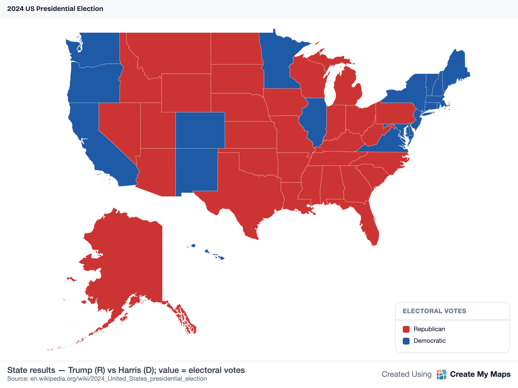 US 2024 presidential election map by state